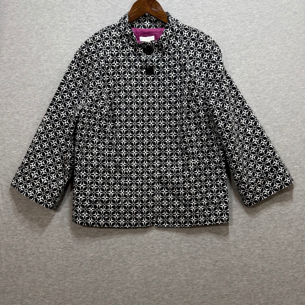 Charter Club Jacket Womens 14 Black White Geometric Mod Starburst Career Formal